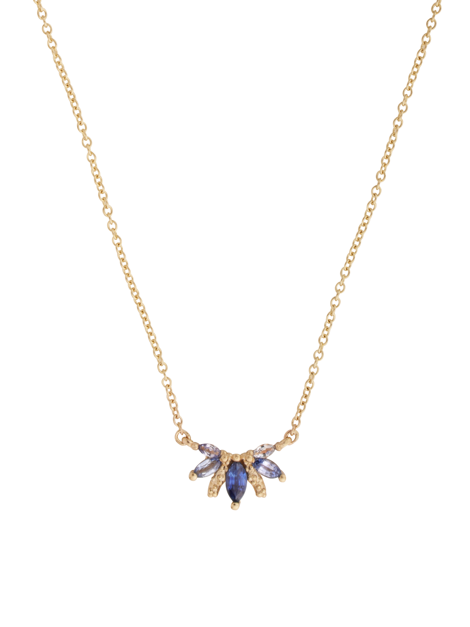 Orno marquise flare pendant with blue sapphires